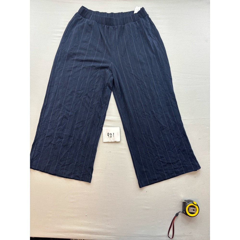 Banana Republic Navy Blue Pinstripe Wide Leg Elastic Waist Crop Pants Small